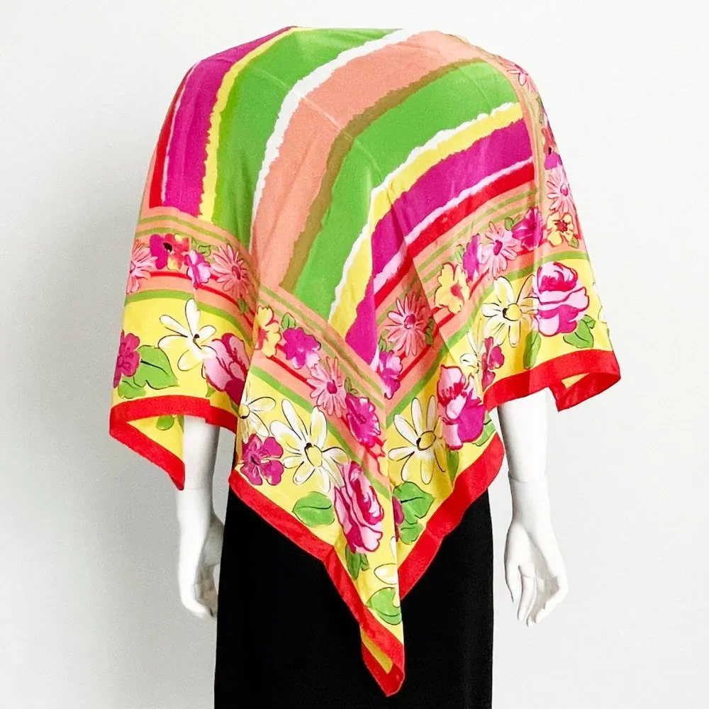 Pierre Cardin Silk Scarf Shawl Florals Vintage
